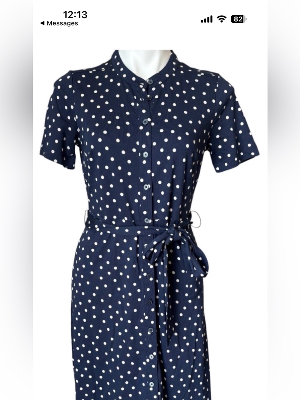 Boden Navy and White Polka Dot Button-Front Dress